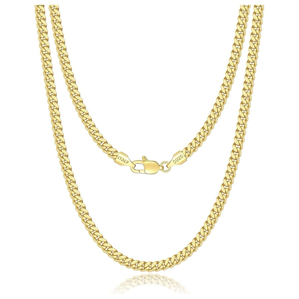 18k Gold Plated Solid 925 Sterling Silver Cuban Chain Necklace Men Ladies New